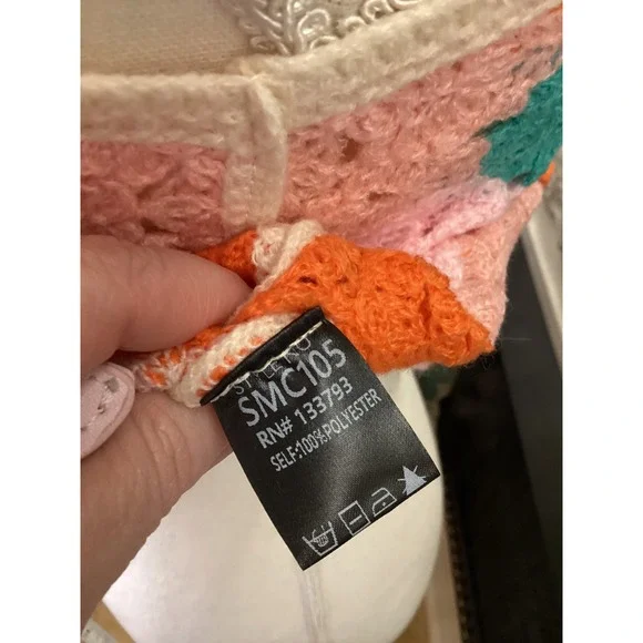 POL One Size Crochet Flower Applique Crop Tank Top Beaded Ivory Pink Orange Teal - Picture 5 of 5